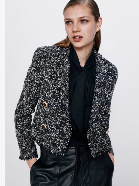 Zara Jackets & Blazers - Zara Black & White Tweed Double-Breasted Cropped Jacket size S